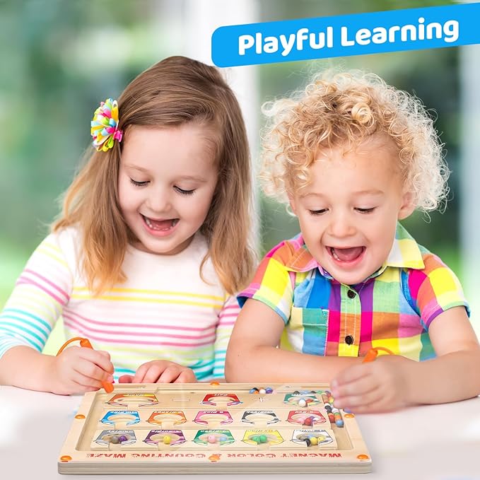 EDUCATIVE Magnetic Maze with Colors and Numbers, Montessori Magnetic Puzzle Game Board for Toddlers, Wooden Counting, Matching Maze, Learning Toy, Fine Motor Skills, Ages 3, 4, 5, Boys and Girls