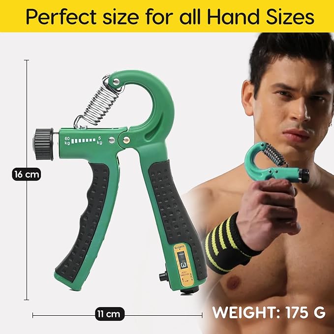 ADJUSTABLE Handgrip with Counter for Men, Women & Kids | Hand Gripper Equipment for Gym & Home Workout | Adjustable Resistance Up To 60 Kg | Power Gripper For Finger, Forearm (Green)
