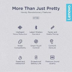 Lenovo Airpods/Earbuds/Earphones/Earpods/Headphones Thinkplus HT38, Pro 2 Buds 2 Pro Bluetooth Airpods, Mini Headset, Touch Control, 9D Stereo Noise Reduction, Heavy Bass, TWS Bluetooth-compatible 5.0