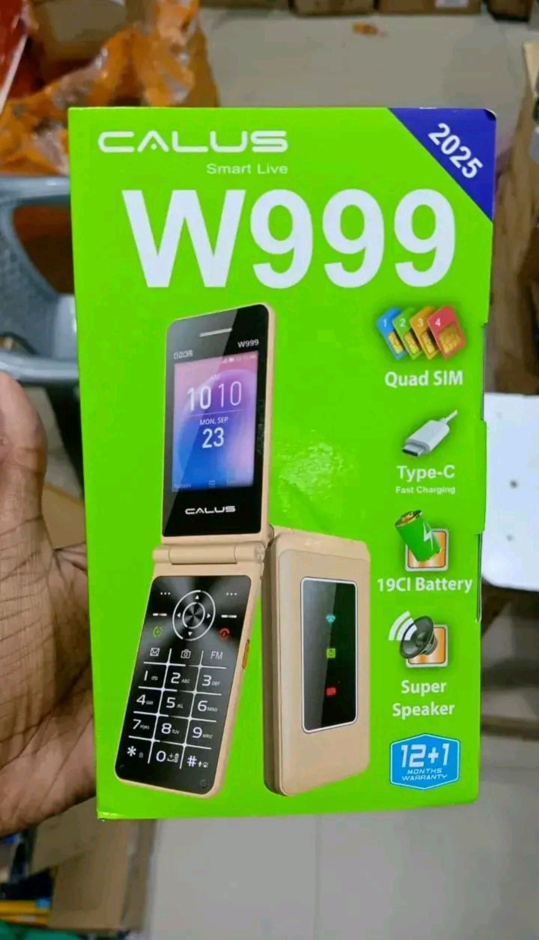 [NEW ARRIVAL]CALUS W999, QUAD SIM(4 SIM CARDS), SUPER SPEAKER, TORCH, LARGE DISPLAY,TYPE C FAST CHARGE,BIG BATTERY 19Cl, FLIP PHONE