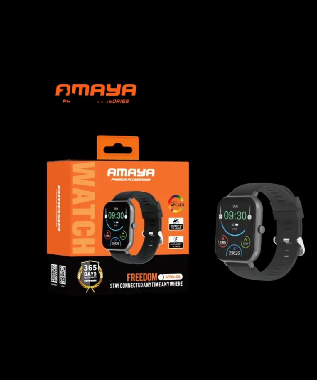 AMAYA WATCH LITE ASW-04 , 1.83" LCD DISPLAY, IP67 WATER AND DUST PROOF, 240mAh BATTERY CAPACITY, WITH SPORTS MODES, HEART RATE MONITOR, BLOOD OXYGEN MONITOR , BLUETOOTH  CALLING AND SLEEP TRACKING.