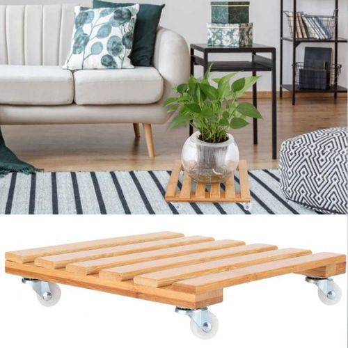 Plant roller base stand size 25cm*25cm square Bamboo Plant Stand with Rolling Wheels, Mobile Flower Pot Mover Roller, Heavy Duty Rolling Plant Stand for Indoor Outdoor Patio