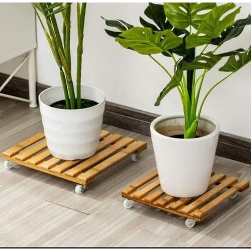 Plant roller base stand size 25cm*25cm square Bamboo Plant Stand with Rolling Wheels, Mobile Flower Pot Mover Roller, Heavy Duty Rolling Plant Stand for Indoor Outdoor Patio