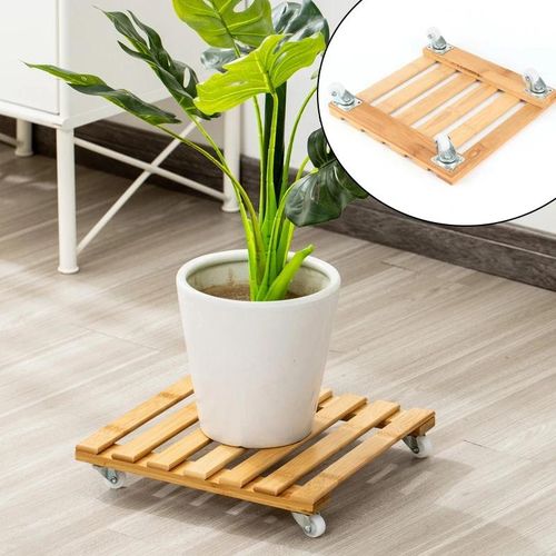 Plant roller base stand size 25cm*25cm square Bamboo Plant Stand with Rolling Wheels, Mobile Flower Pot Mover Roller, Heavy Duty Rolling Plant Stand for Indoor Outdoor Patio