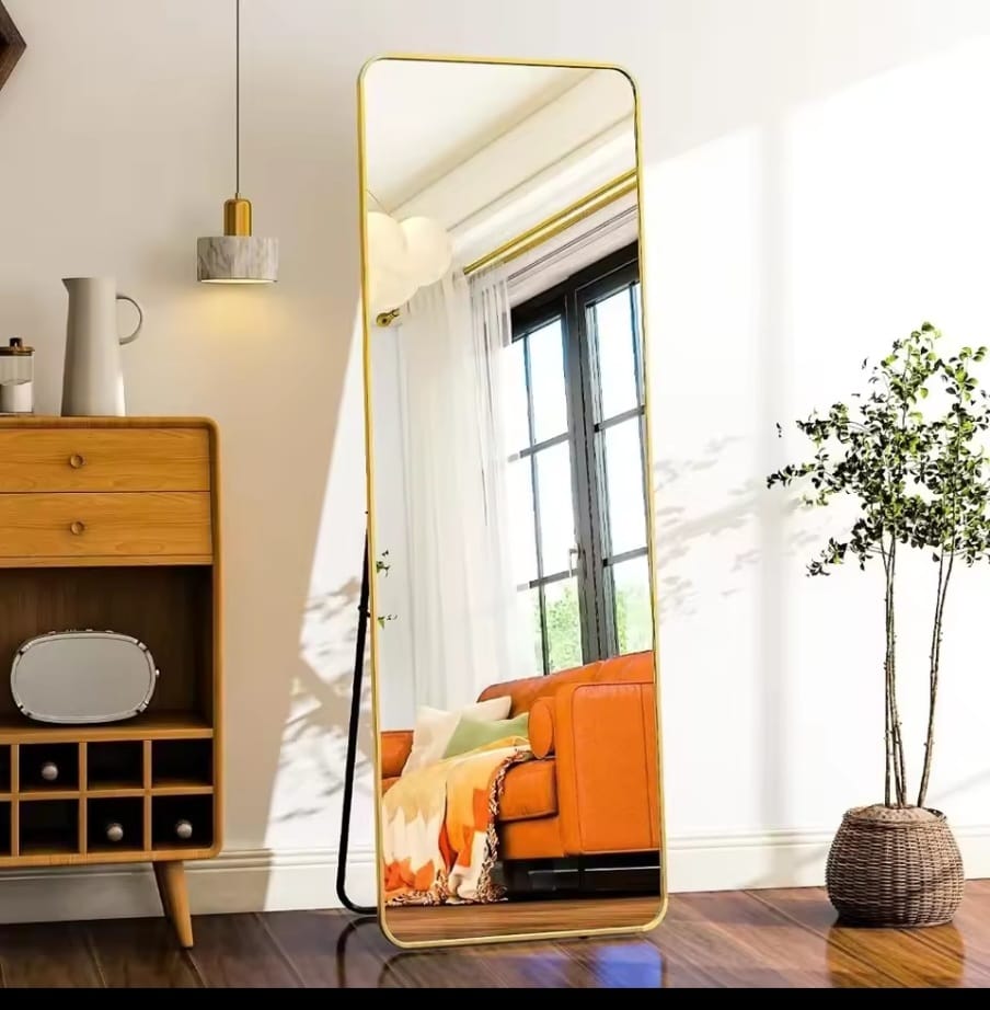Unbreakable Full Length Mirror 50cms by 180cms, Floor Mirrors with Aluminum Alloy Frame Free-Standing Leaning Large Bedroom Dressing Mirror, Full Body Mirror with Stand for Living Room, Bedroom.