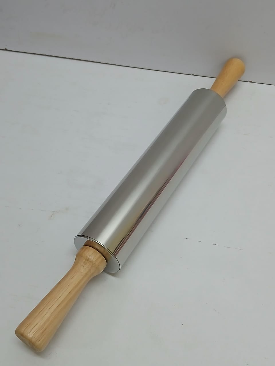 Stainless steel rolling pin with wooden handle