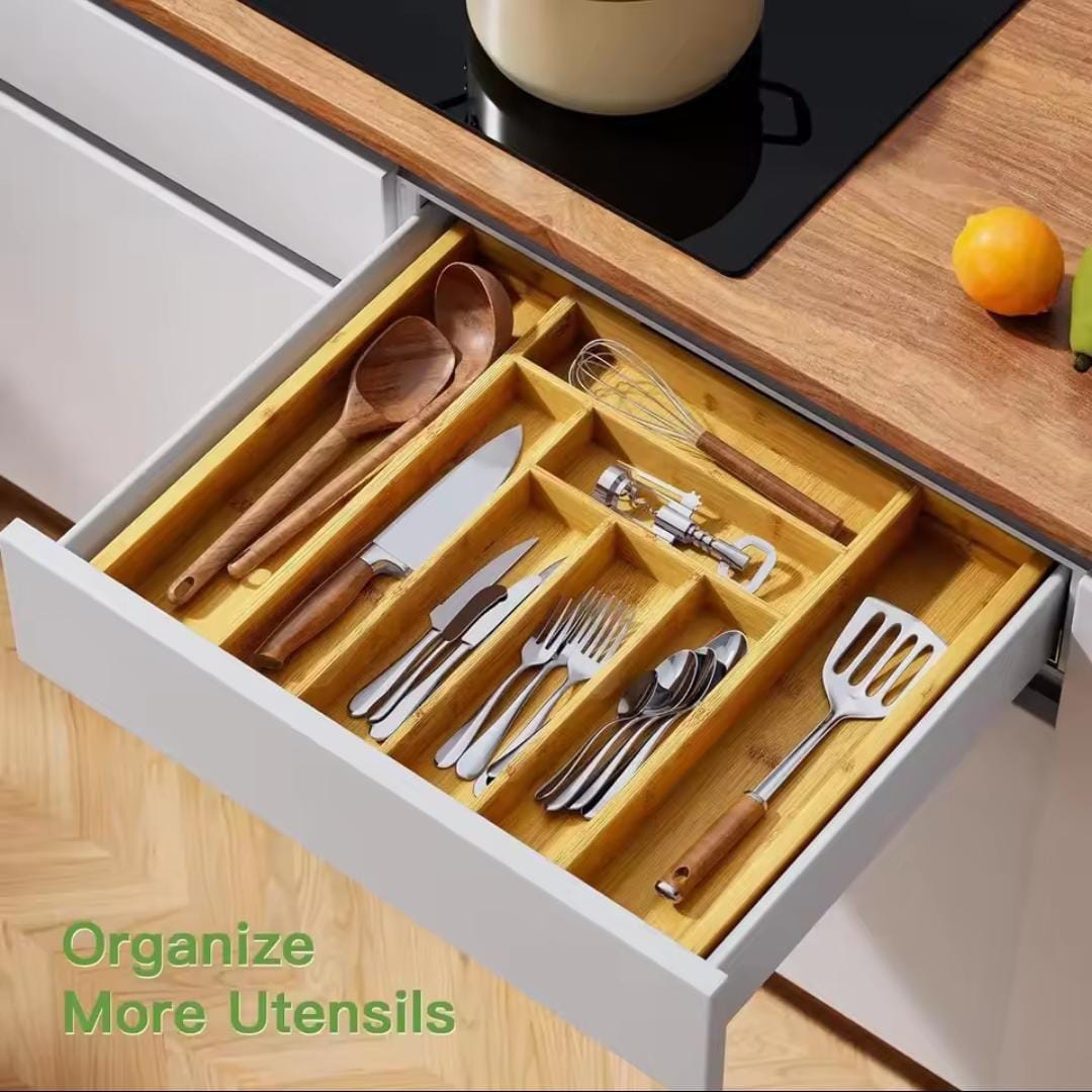 Multifunctional bamboo Expandable wooden cutlery drawer organizer