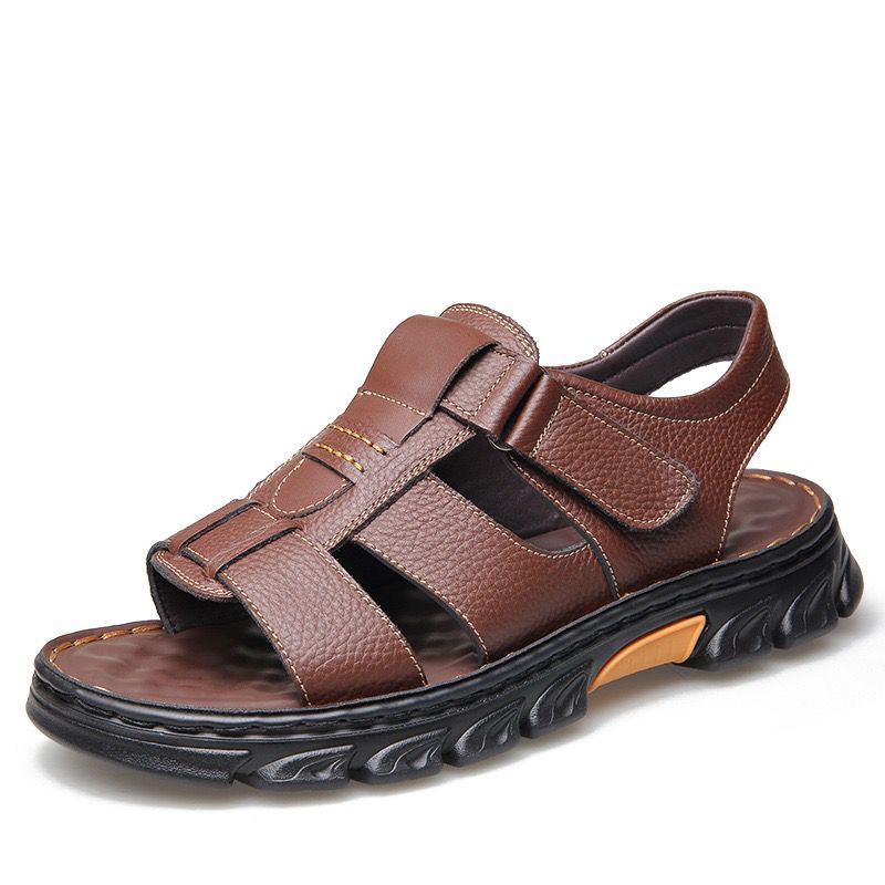 Italian Style Open shoes Outdoor Ergonomic Non-slip Thick-soled Cowhide Leather Men Sandals