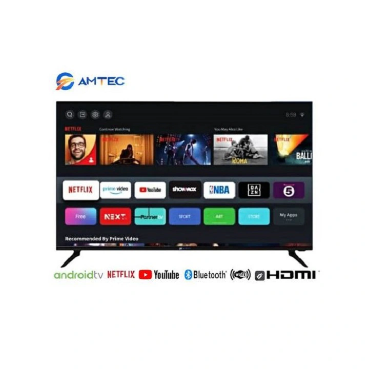 Amtec 32R1S 32" inch Bluetooth enabled Television Smart Android TV Digital TV Inbuilt Decoder Built-in WIFI Appstore 1GB DDR,8GB RAM,4-CORE LED TV Frameless With Mirror Cast