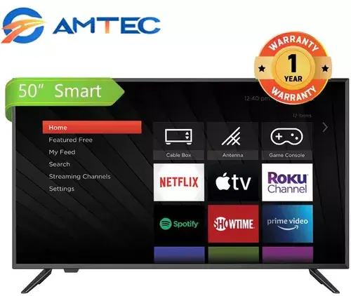 Amtec 50Q6 50" Smart TV Frameless 4K ULTRA HD With Inbuilt Decoder, Netflix, YouTube Black 1.5GB RAM 8GB ROM