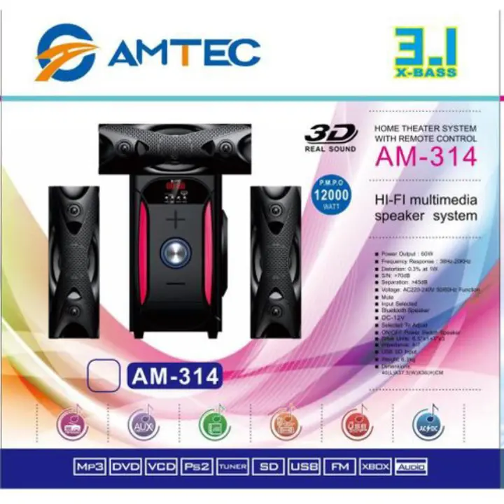 Amtec AM-314 3.1CH X-BASS Multimedia Home Theater System 12000W PMPO
