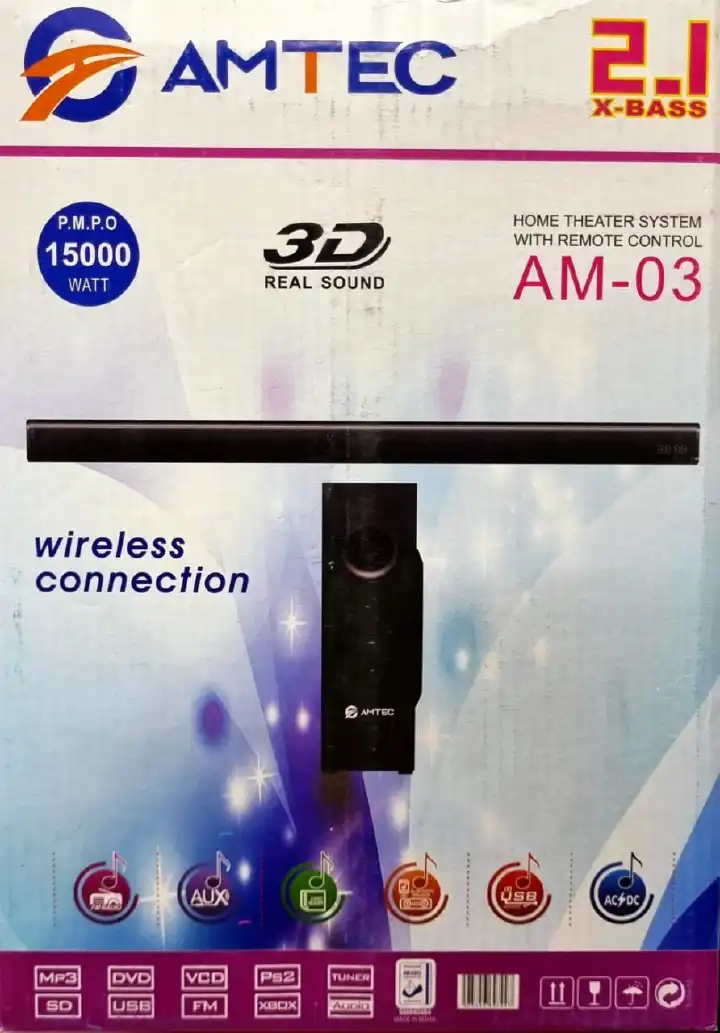 AMTEC AM-03 2.1CH AC/DC Soundbar With Wireless Subwoofer usb/auxfm