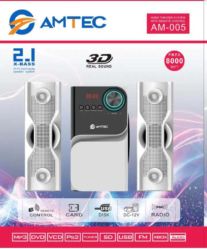 Amtec AM-005 2.1CH Bluetooth HIFI Speaker Subwoofer Sound Digital System 8000w Remote Control