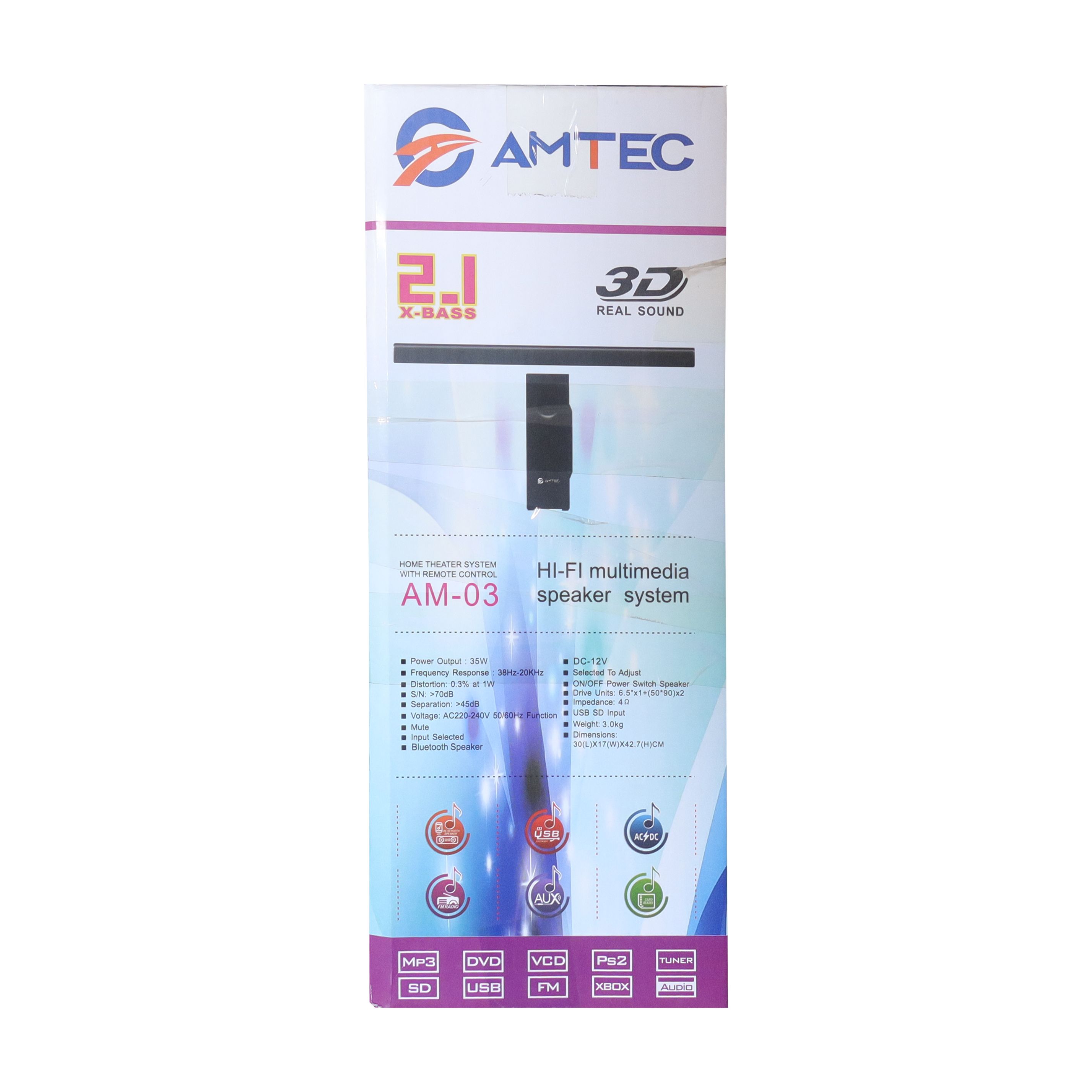 AMTEC AM-03 2.1CH AC/DC Soundbar With Wireless Subwoofer usb/auxfm