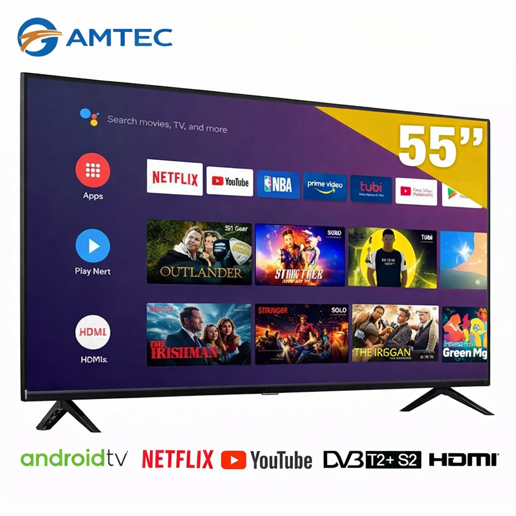 Amtec  55L12 55 Inch UHD Smart Android Frameless 4K Tv Youtube,Netflix,Bluetooth HDMI,VGA,USB