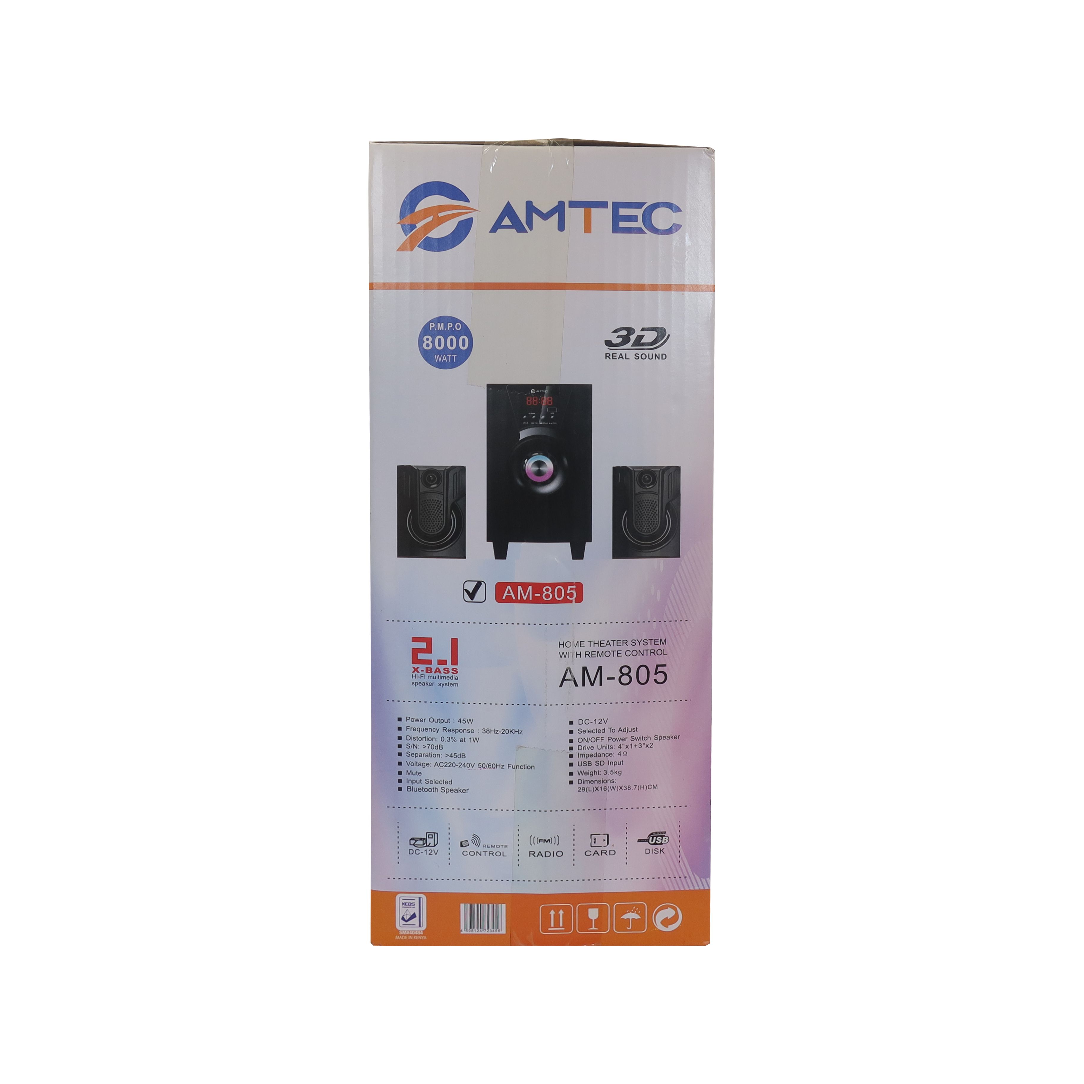 Amtec AM-805 2.1CH Home Theatre System 8000W, USB/SD/FM, Powerful Bass Remote Control 1 Year Warranty