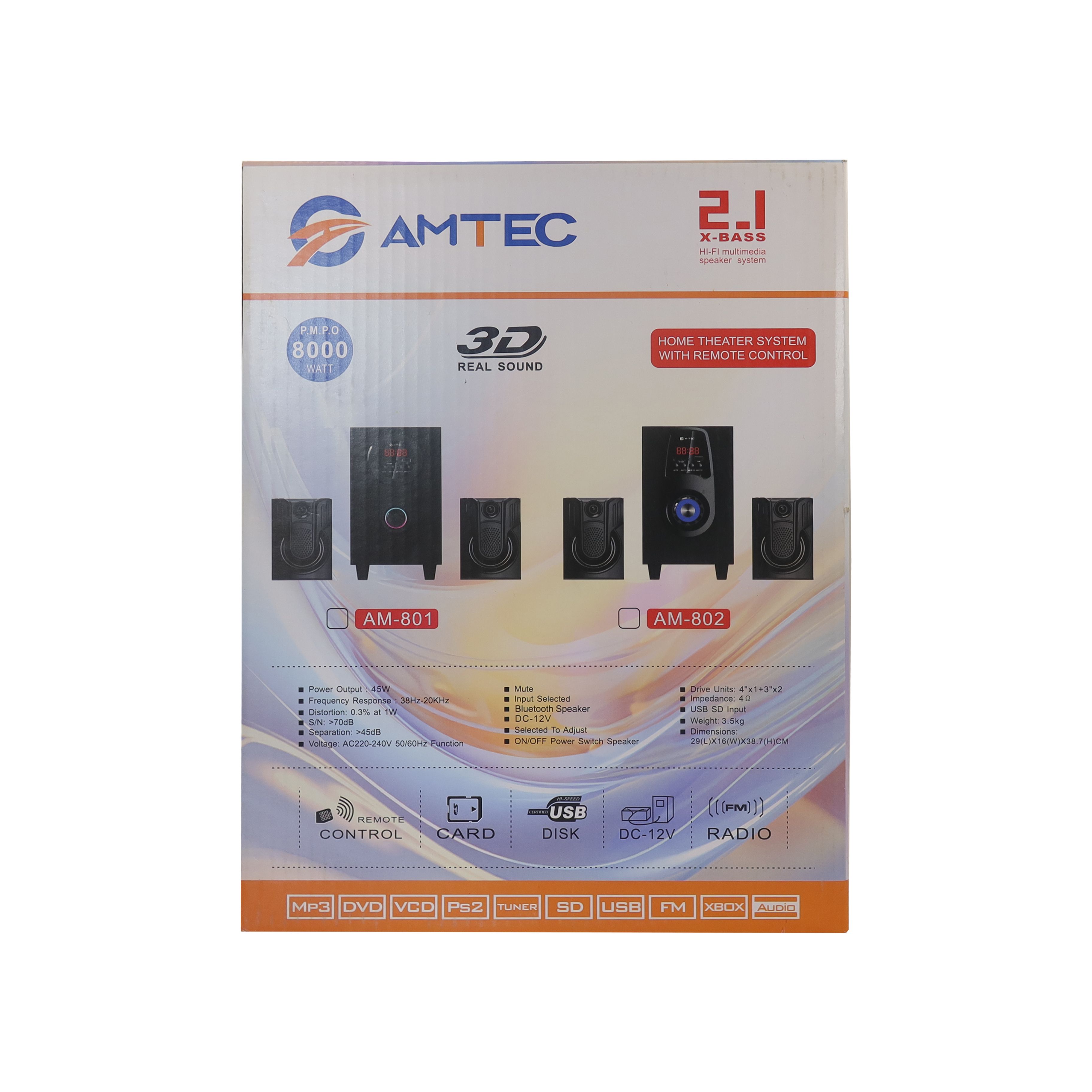 Amtec AM-805 2.1CH Home Theatre System 8000W, USB/SD/FM, Powerful Bass Remote Control 1 Year Warranty