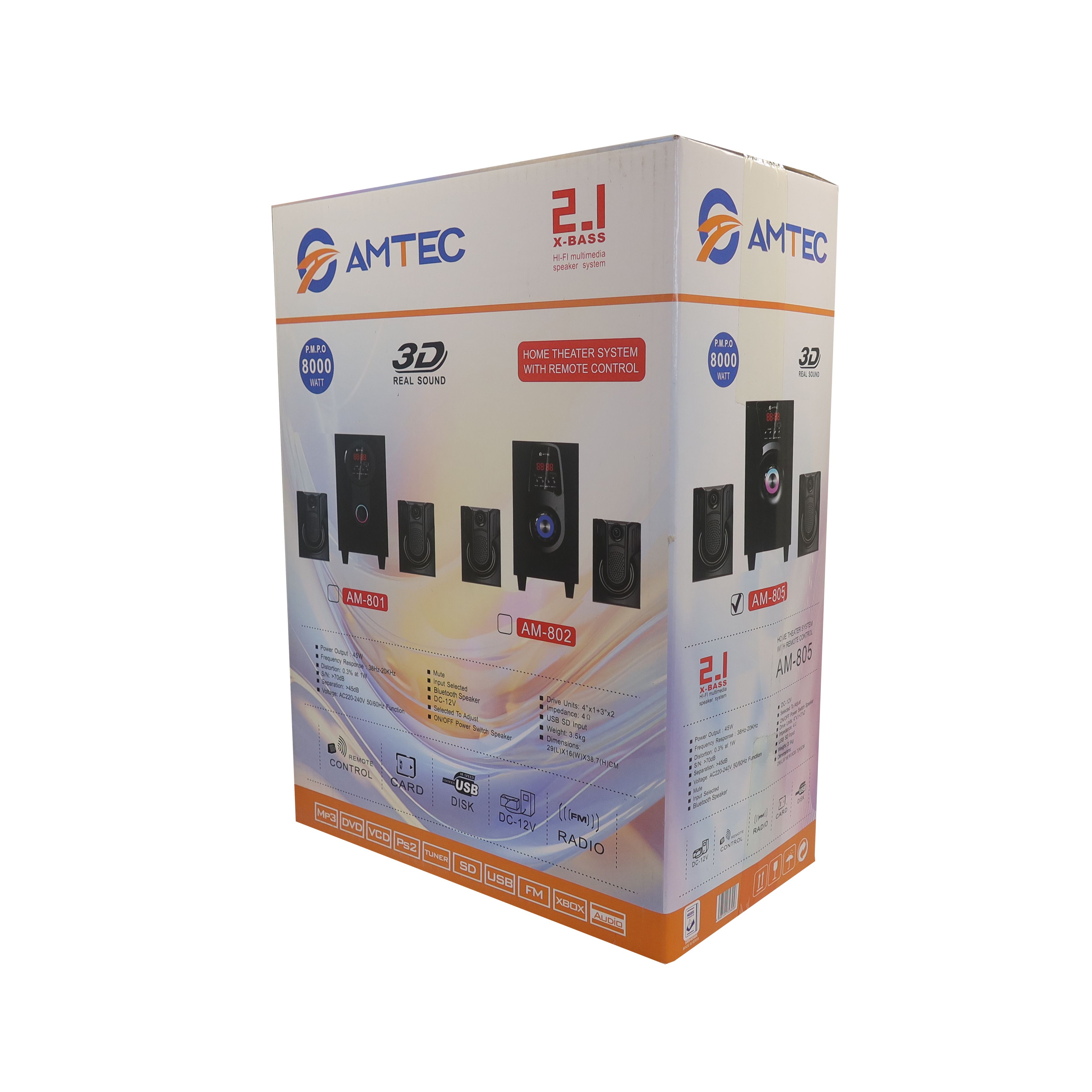 Amtec AM-805 2.1CH Home Theatre System 8000W, USB/SD/FM, Powerful Bass Remote Control 1 Year Warranty