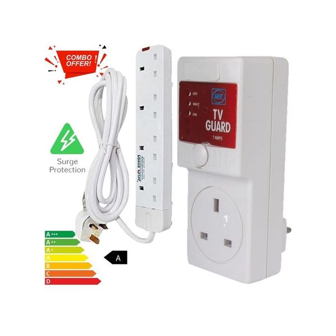 Power King Heavy Duty 4-Way Extension Socket 13A with 3M Long Cable + FREE TV Guard Protector – Safe Power Extension for TV, Decoder, Phones & Home Appliances