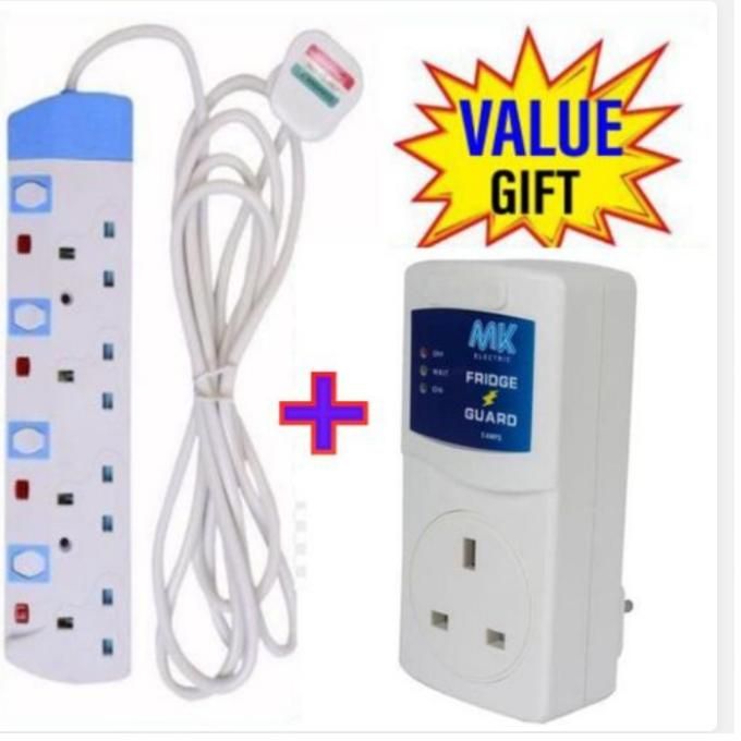 Power King HOME BEST 4‑Way Power Extension Socket 13A with Long Cable + FREE Fridge Guard Protector – Safe Heavy Duty Extension for TV, Fridge, Decoder, Phones & Appliances