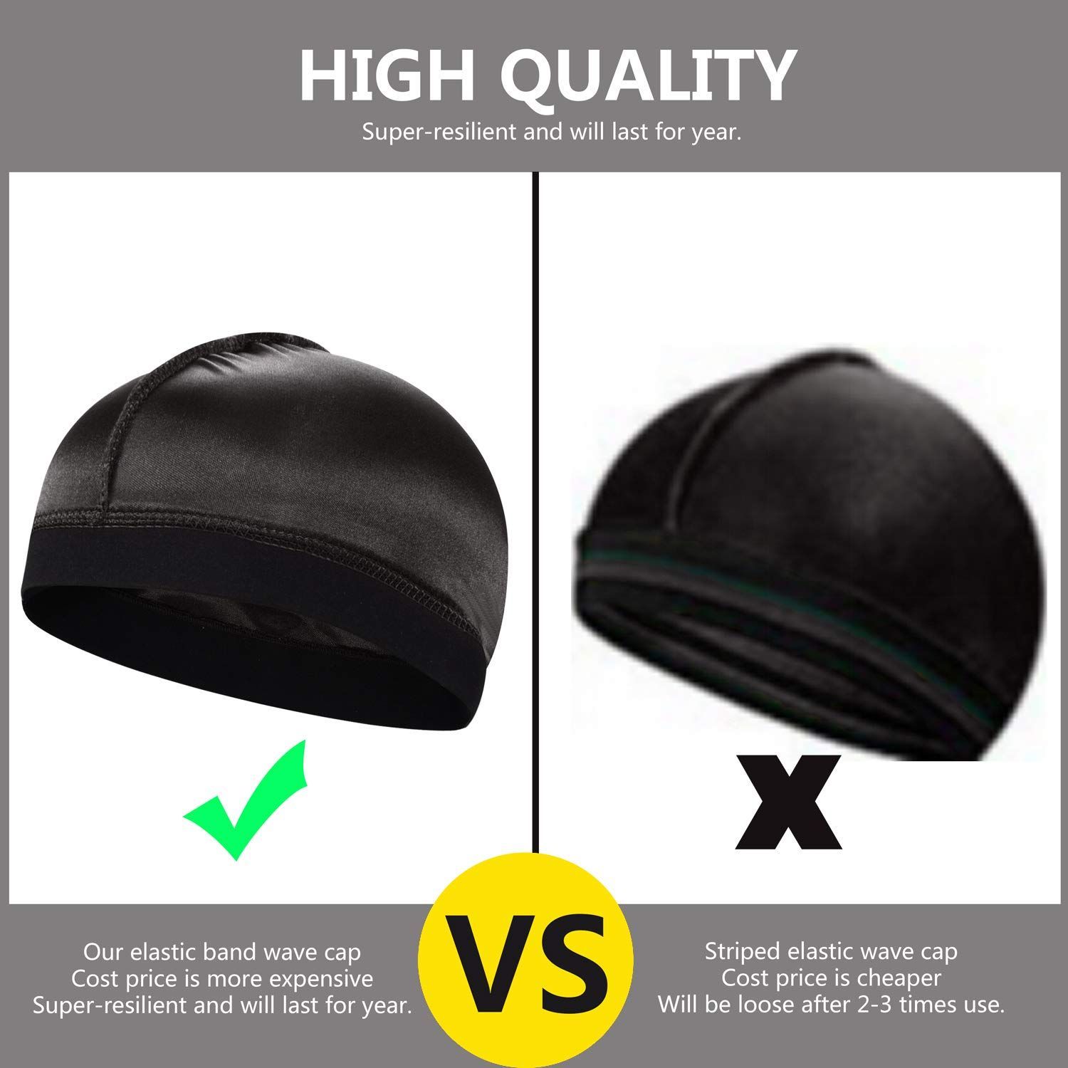 Wave Cap, Silk Stocking Wave Caps for 360 540 720 Waves, Silky Durag for Men, Soft Breathable Stain Caps Skullies Beanies Hats Shower Cap