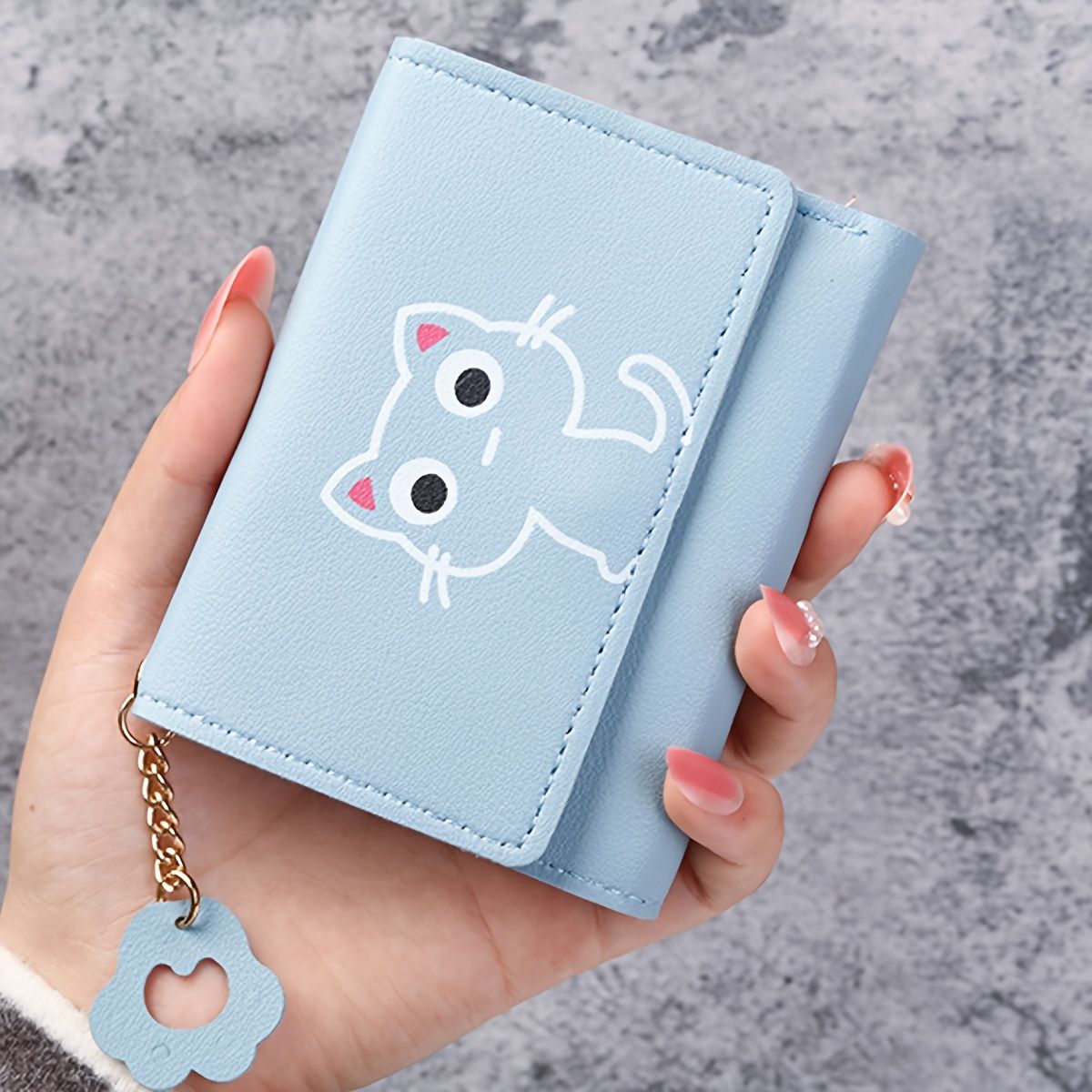 Ladies' Wallet - PU Leather Women's Short Wallet with Cute Cat Pattern Small Bag Handbag Coin Holder New Card Holder Two-in-One Women's Korean Style High Appearance Quality