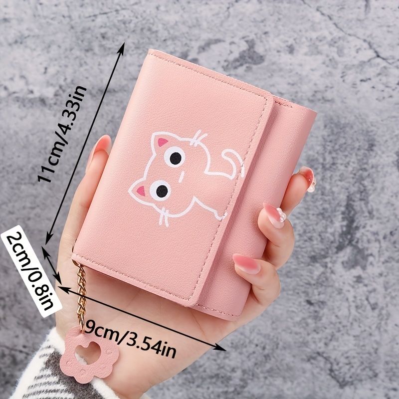 Ladies' Wallet - PU Leather Women's Short Wallet with Cute Cat Pattern Small Bag Handbag Coin Holder New Card Holder Two-in-One Women's Korean Style High Appearance Quality