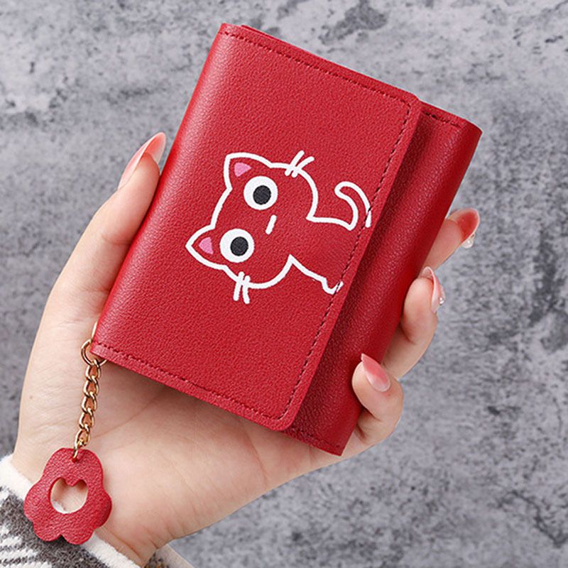Ladies' Wallet - PU Leather Women's Short Wallet with Cute Cat Pattern Small Bag Handbag Coin Holder New Card Holder Two-in-One Women's Korean Style High Appearance Quality