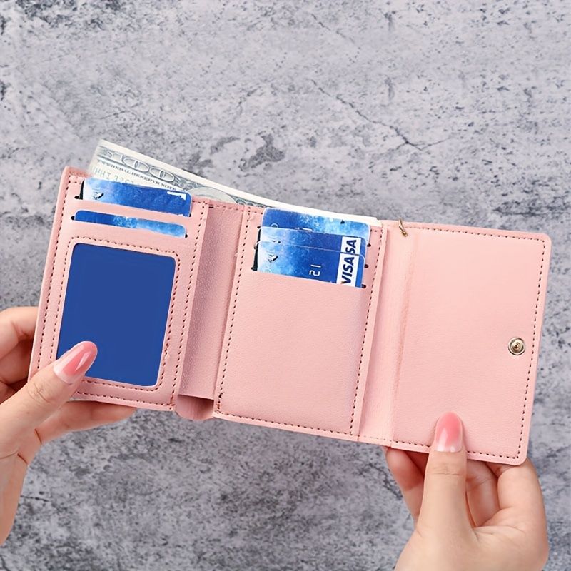 Ladies' Wallet - PU Leather Women's Short Wallet with Cute Cat Pattern Small Bag Handbag Coin Holder New Card Holder Two-in-One Women's Korean Style High Appearance Quality