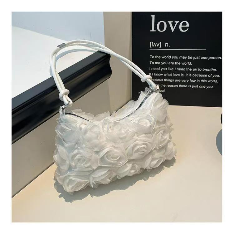 Lady tote bag made of fabric, stylish and elegant, long style, small rose-shaped pocket handbag, crossbody bag, new style women's bag, high appearance level