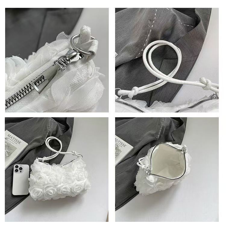 Lady tote bag made of fabric, stylish and elegant, long style, small rose-shaped pocket handbag, crossbody bag, new style women's bag, high appearance level