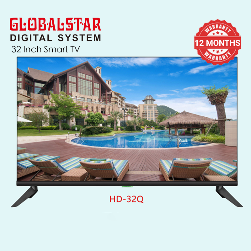 Global Star 32" Frameless Smart Android LED TV, HD 1366*768, Surround Sound, USB/HDMI/AV, 3D Noise Reduction, Energy-Saving