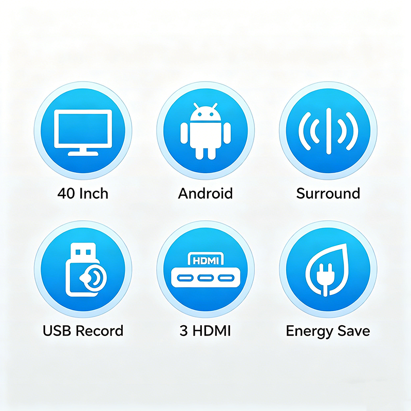 Globalstar 40" Frameless Smart Android HD LED TV – 1366×768, Surround Sound, USB Recording, 3×HDMI, YouTube/Netflix – Energy Saving GS-40UK64 - Black