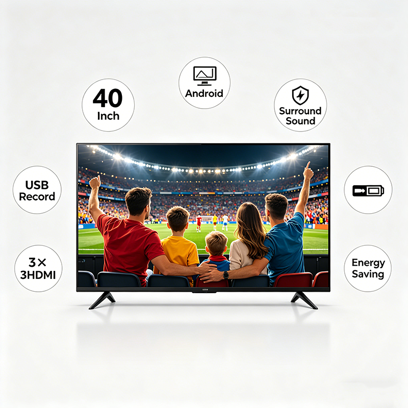Globalstar 40" Frameless Smart Android HD LED TV – 1366×768, Surround Sound, USB Recording, 3×HDMI, YouTube/Netflix – Energy Saving GS-40UK64 - Black