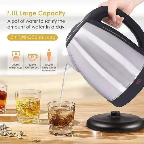 🚀 Efficiency at Home: 1500W Rapid Heating Stainless Steel Kettle 💨2 litres stainless steel ailyons kettle Durable stainless steel body.