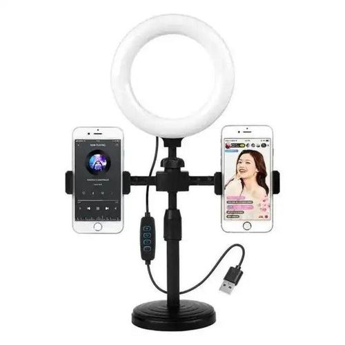 💥 Double the Hustle, Double the Glow! 💥Double stand holder with 6inch ringlight and a rotating one.