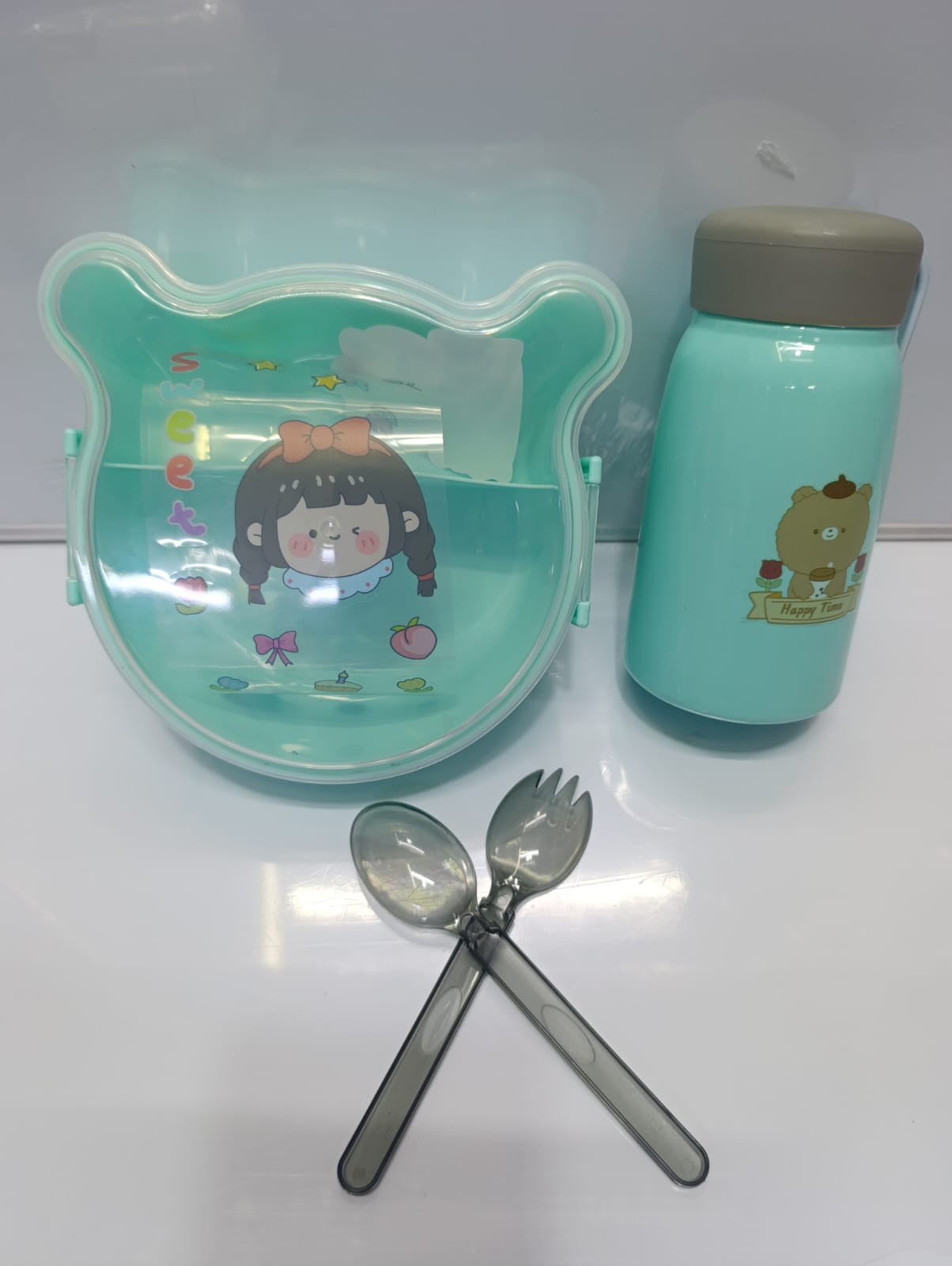 Kids Lunch Box & Water Bottle Set | With Spoon & Fork | School Meal Set
