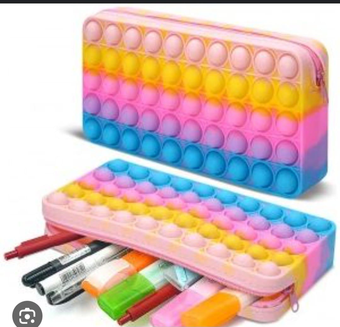 🟢 Pop-It Pencil Pouch – Silicone Fidget Case for Kids