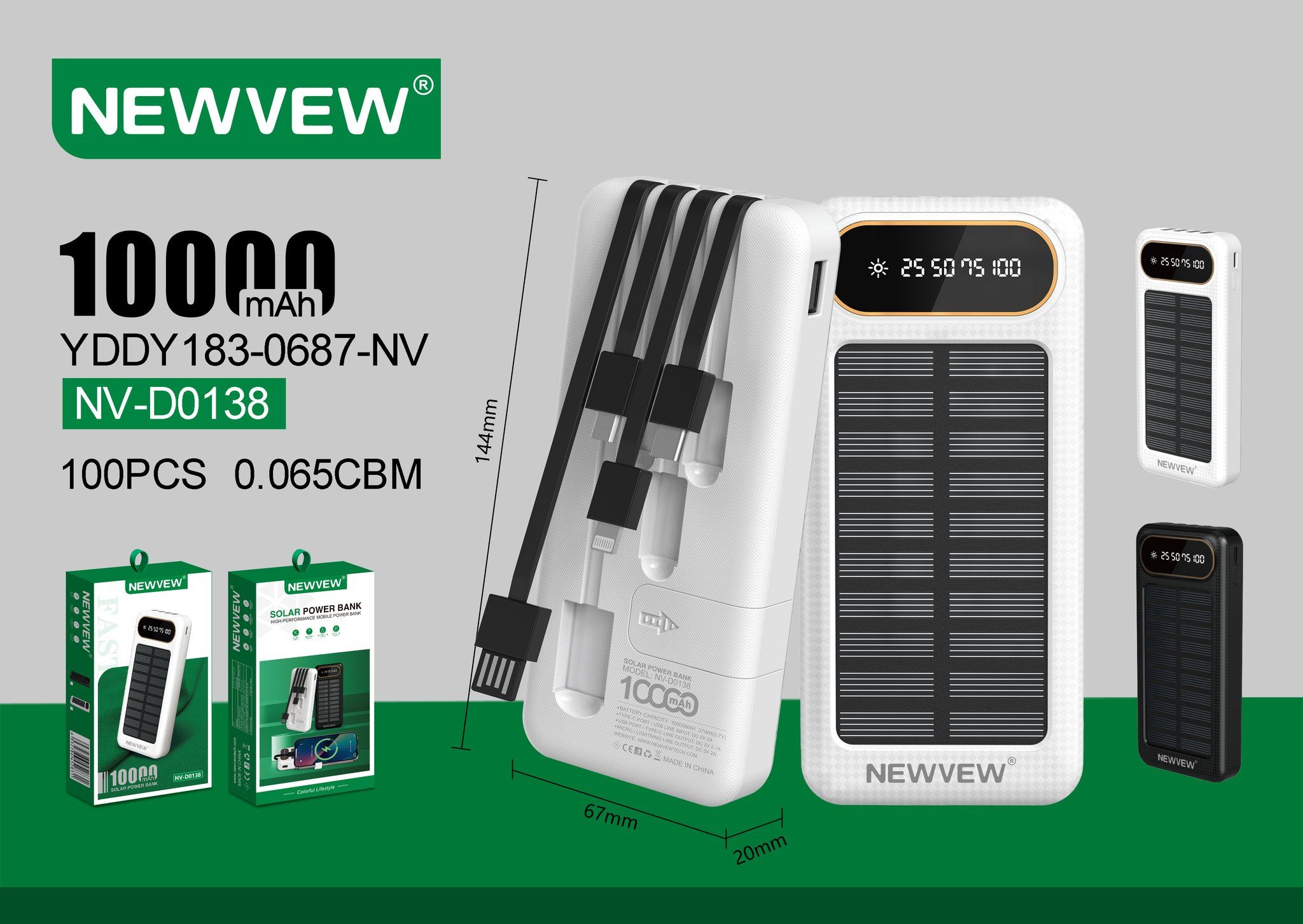 NEWVEW 10000mAh Solar Power Bank - Compact Portable Charger with Fast Charging, Dual USB Output, LED Indicator for Smartphones, Tablets, and USB Devices