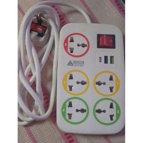 Astra High Quality 6-Way Extension Socket with 3 USB Ports & 1 Type-C Slot - 3M Heavy Duty Power Strip, 2500W Max, Surge Protection, Modern Design for Home and Office