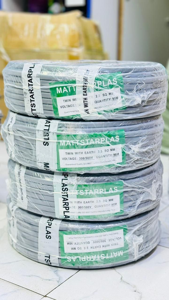 2.5mm² Twin Mattstarplus Electrical Cable – 90 Meters PVC Insulated Copper Wire, for Sockets, Kitchen Circuits, & General Power Wiring in Homes & Offices