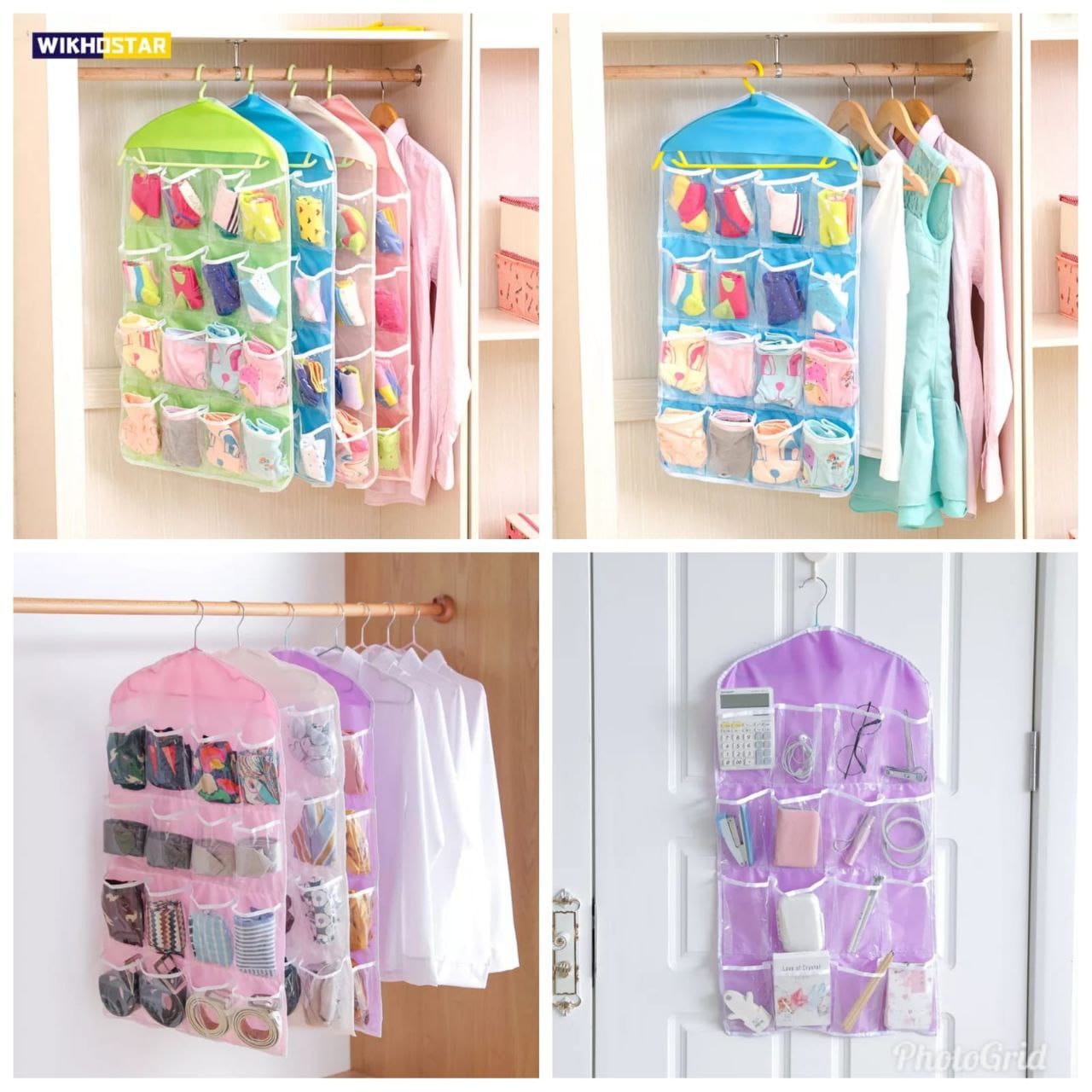 Multi-Purpose Hanging Organizer for Socks, Ties & Accessories – Closet Storage with Clear Pockets, Adjustable Hook, Space-Saving Design for Drawer or Door