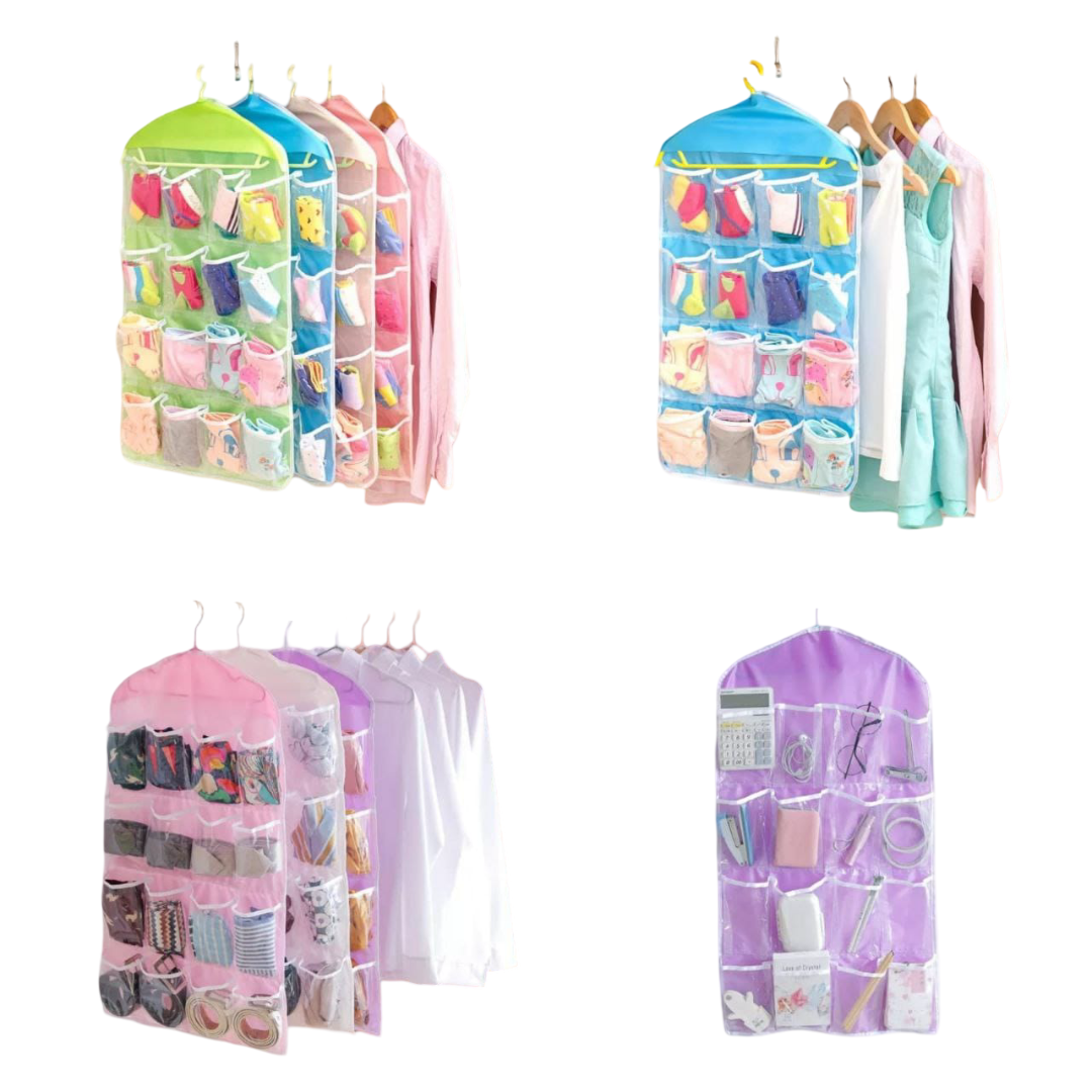 Multi-Purpose Hanging Organizer for Socks, Ties & Accessories – Closet Storage with Clear Pockets, Adjustable Hook, Space-Saving Design for Drawer or Door