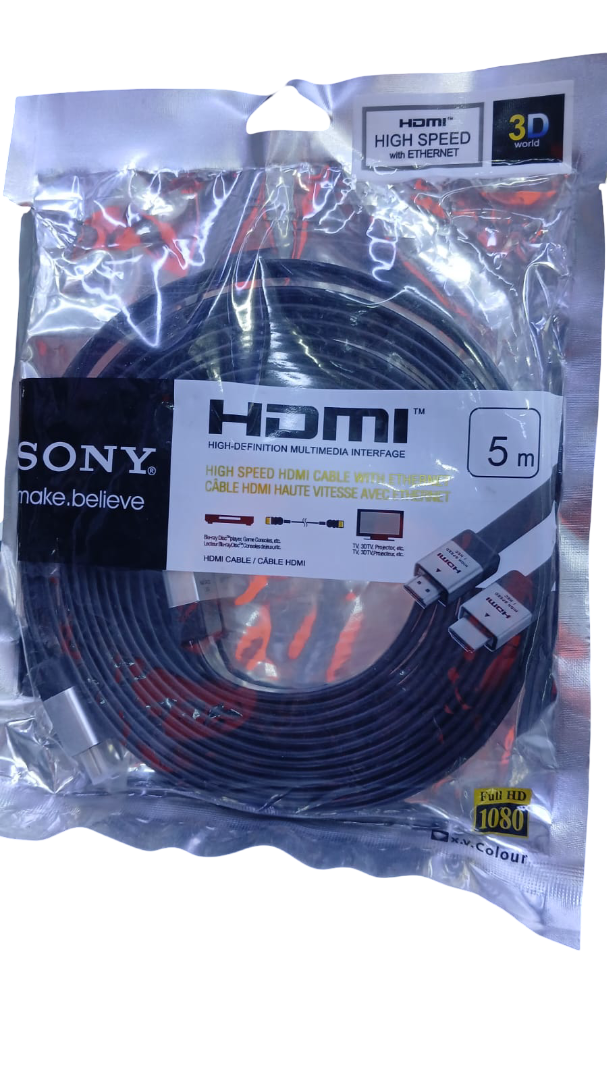 SONY 5M High Speed HDMI Cable – Full HD 1080p, 3D, Ethernet, ARC | Compatible with Blu-ray, Game Consoles, Smart TVs & Home Theater Systems
