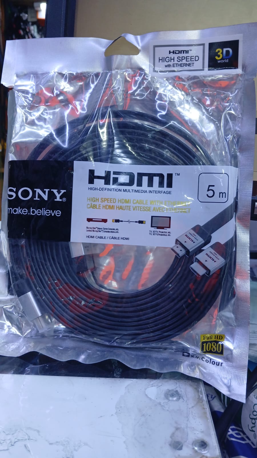 SONY 5M High Speed HDMI Cable – Full HD 1080p, 3D, Ethernet, ARC | Compatible with Blu-ray, Game Consoles, Smart TVs & Home Theater Systems