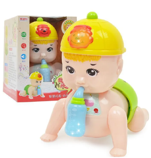 Interactive Crawling Baby Doll with Feeding Bottle Toy – Realistic Baby Doll that Crawls & Drinks, Educational Play for Toddlers, Includes Bottle & Sounds