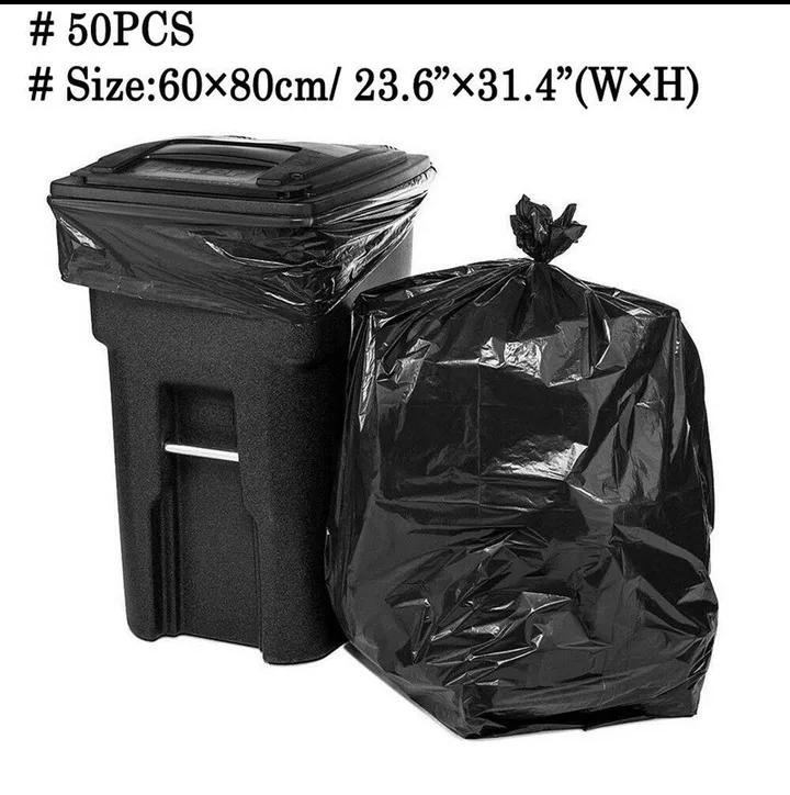 50Pcs Large Size Black Garbage Bags – Heavy‑Duty PE Trash Bags 60x80cm (23.6" x 31.4"), Extra Strong & Leak‑Resistant for Workshops, Yards & Large Bins