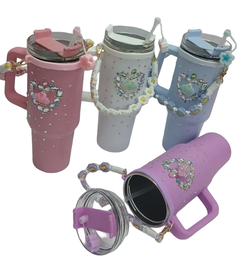 Blinged Stanley Mug – 1200ml Rhinestone‑Decorated Tumbler with Handle, Double‑Wall Insulated, Leak‑Proof Lid, for Iced & Hot Drinks, Fashion & Functional