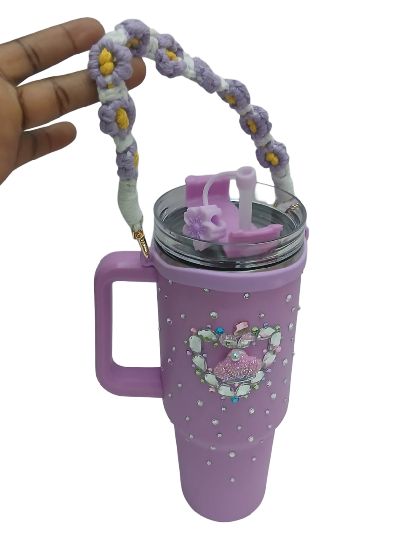 Blinged Stanley Mug – 1200ml Rhinestone‑Decorated Tumbler with Handle, Double‑Wall Insulated, Leak‑Proof Lid, for Iced & Hot Drinks, Fashion & Functional