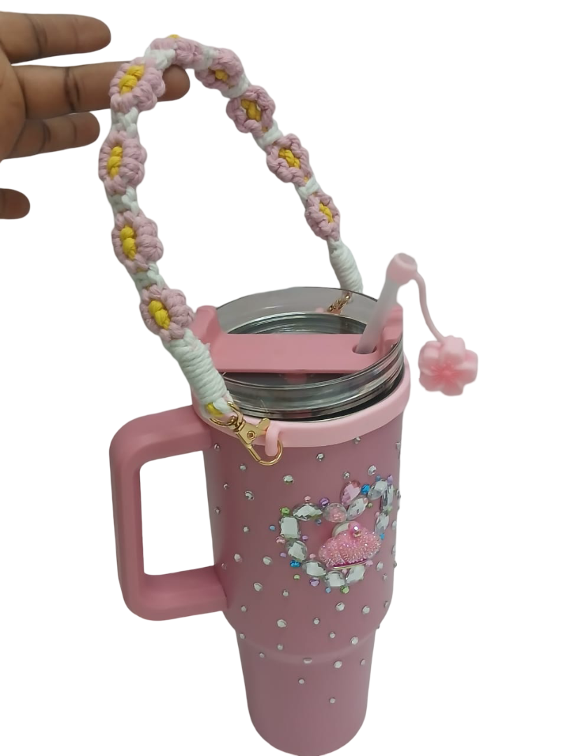 Blinged Stanley Mug – 1200ml Rhinestone‑Decorated Tumbler with Handle, Double‑Wall Insulated, Leak‑Proof Lid, for Iced & Hot Drinks, Fashion & Functional